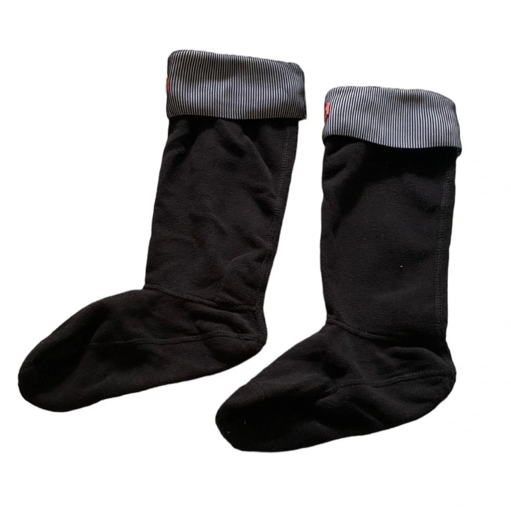 HUNTER Black/White Cuff  Fleece Welly/Boot Socks Size L